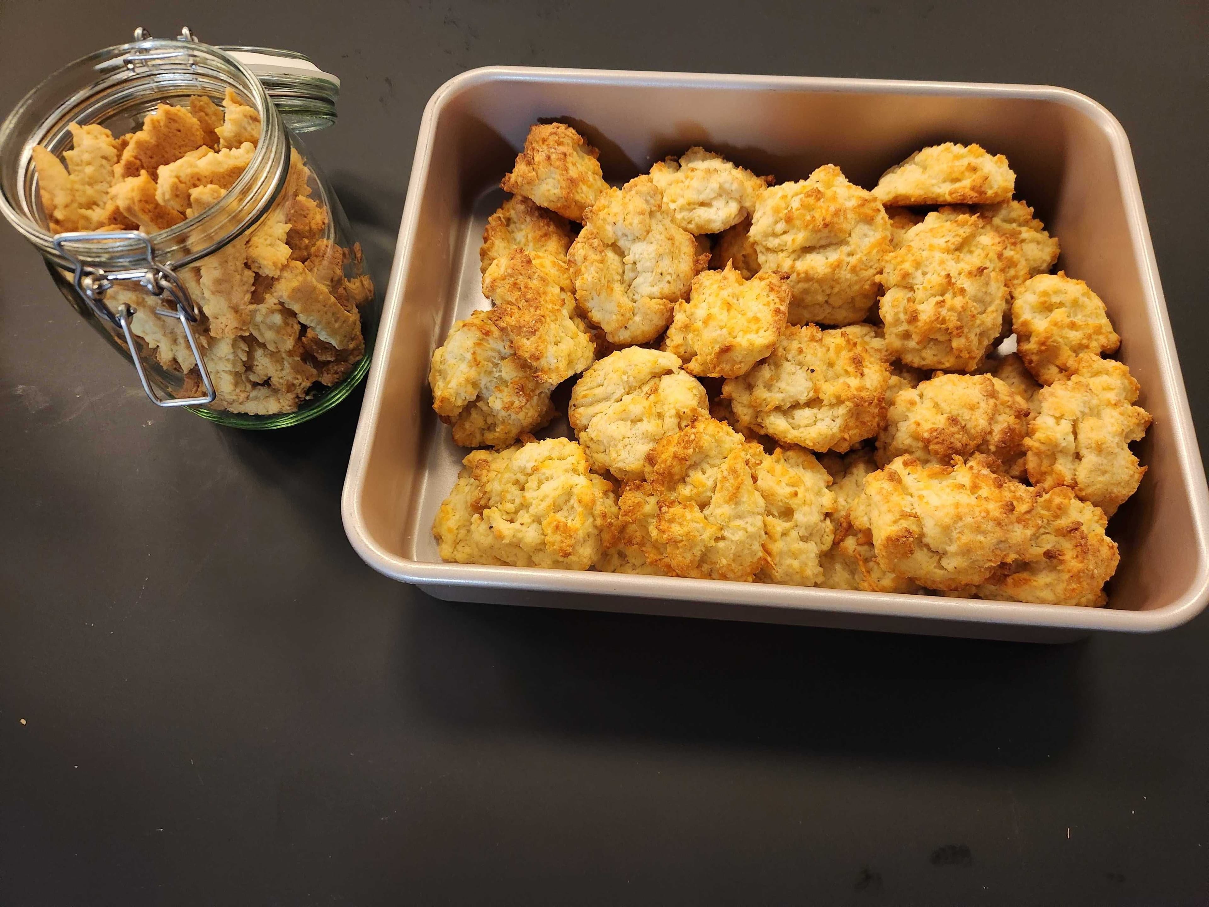 A tray of savory cheese biscuits